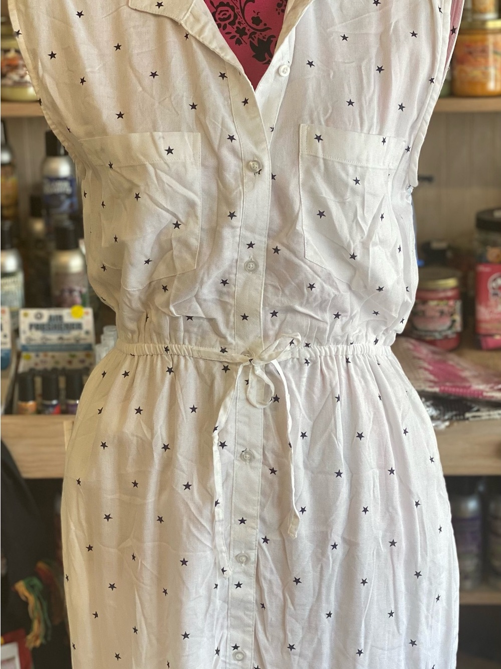 White Star Print Shirt Dress